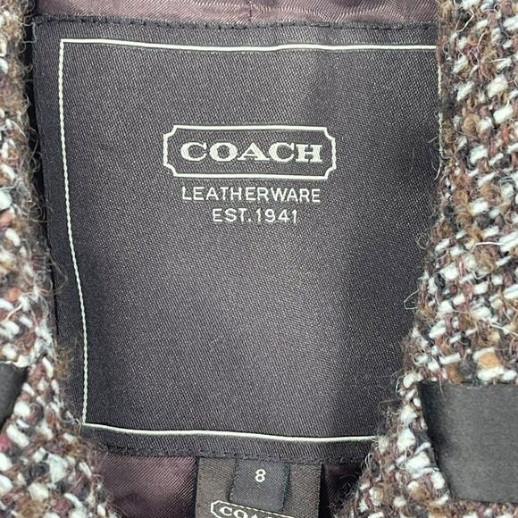 Coach Wool Mohair Blend Tweed Peacoat Brown Women Size 8 - Picture 8 of 12